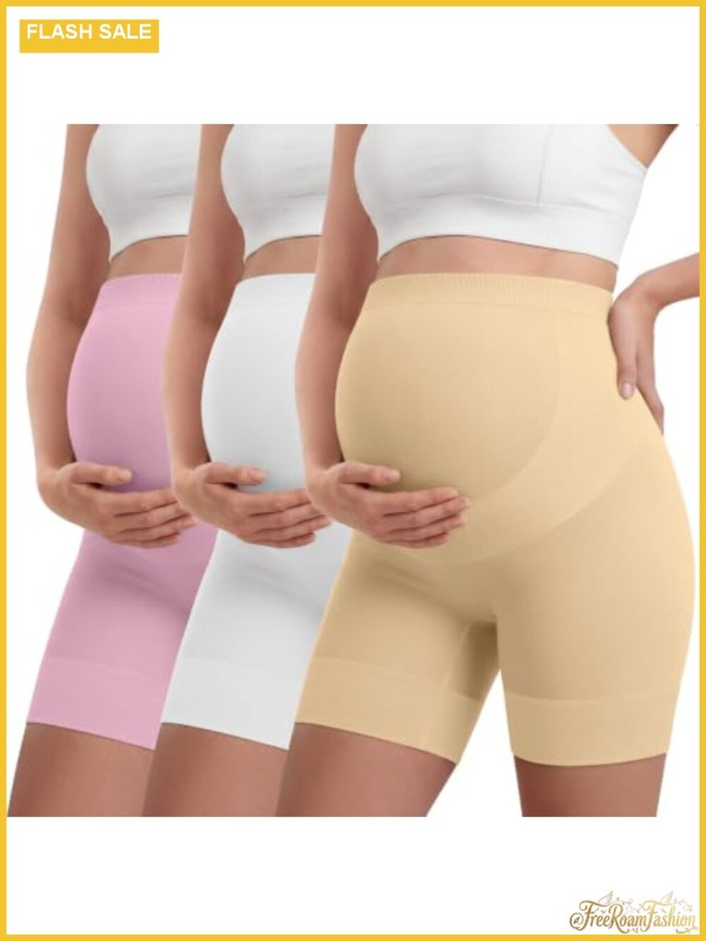 Maternity Shapewear Shorts 3 Pack High Waisted Mid-Thigh Seamless Belly Support